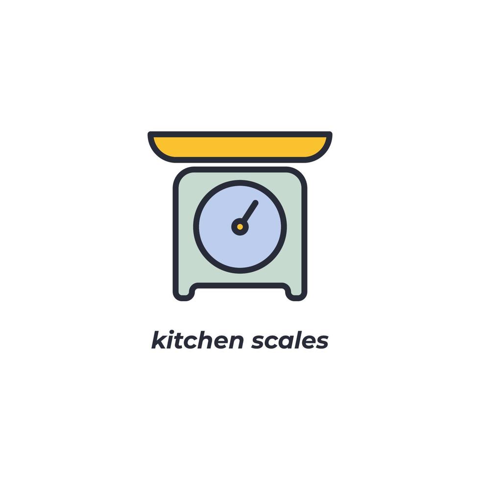 Vector sign kitchen scales symbol is isolated on a white background. icon color editable.