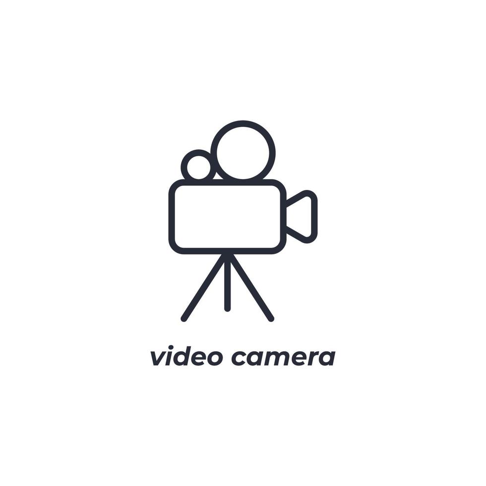 Vector sign video camera symbol is isolated on a white background. icon color editable.