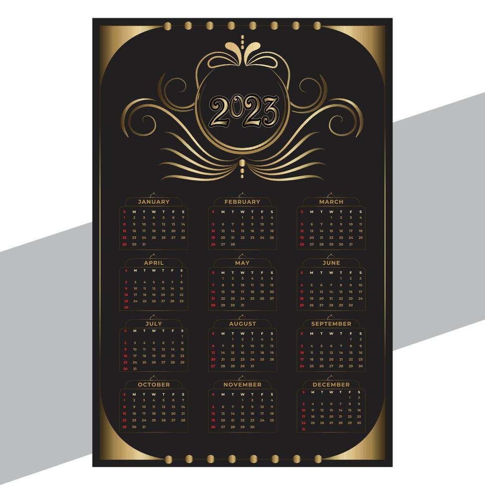 plantilla de diseño de calendario de lujo 2023 vector