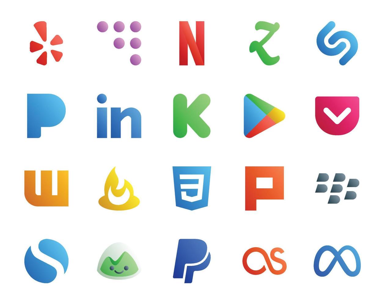 20 Social Media Icon Pack Including basecamp blackberry google play plurk feedburner vector