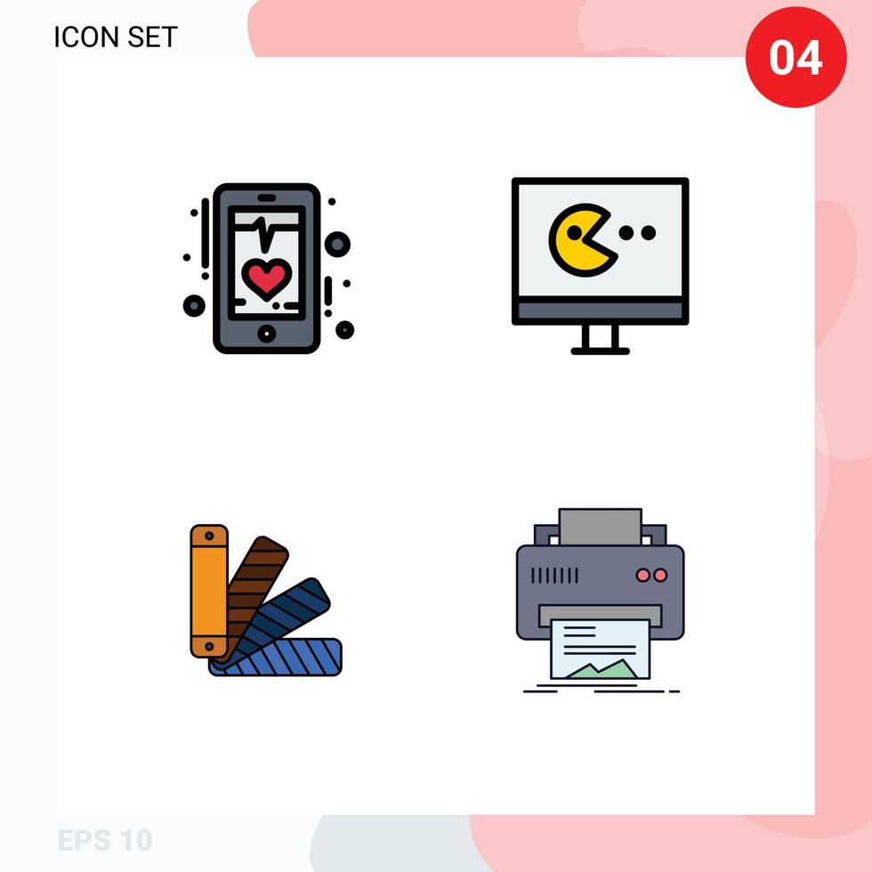 paquete de línea de vector editable de 4 colores planos de línea rellena simple de elementos de diseño de vector editable de muestra de monitor móvil beat pallete