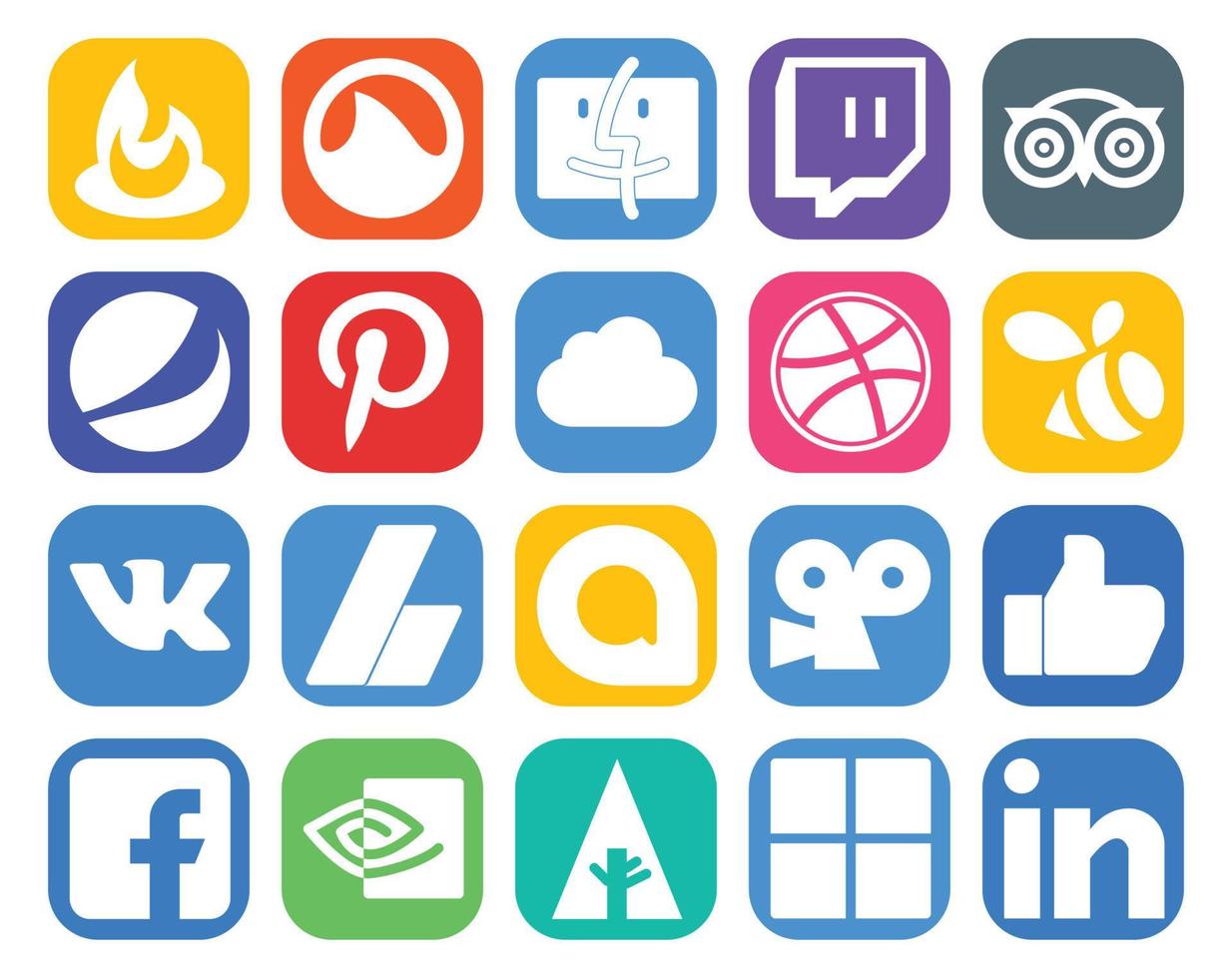 20 paquetes de íconos de redes sociales que incluyen facebook viddler icloud google allo adsense vector