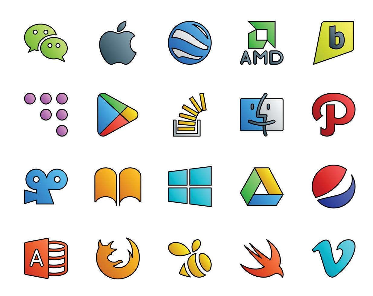 20 Social Media Icon Pack Including windows viddler apps path overflow vector