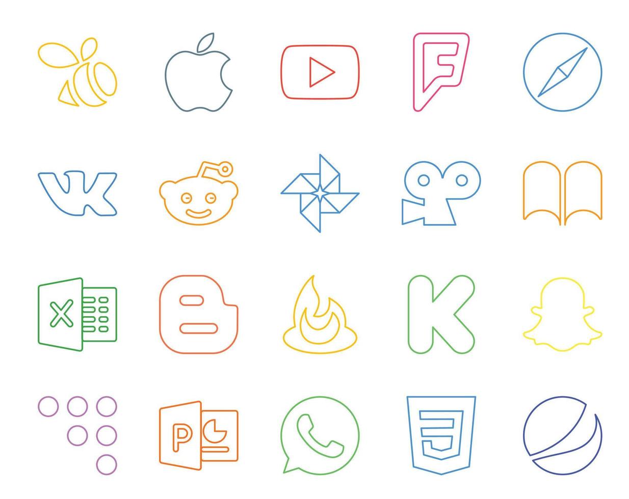 20 Social Media Icon Pack Including coderwall kickstarter reddit feedburner excel vector