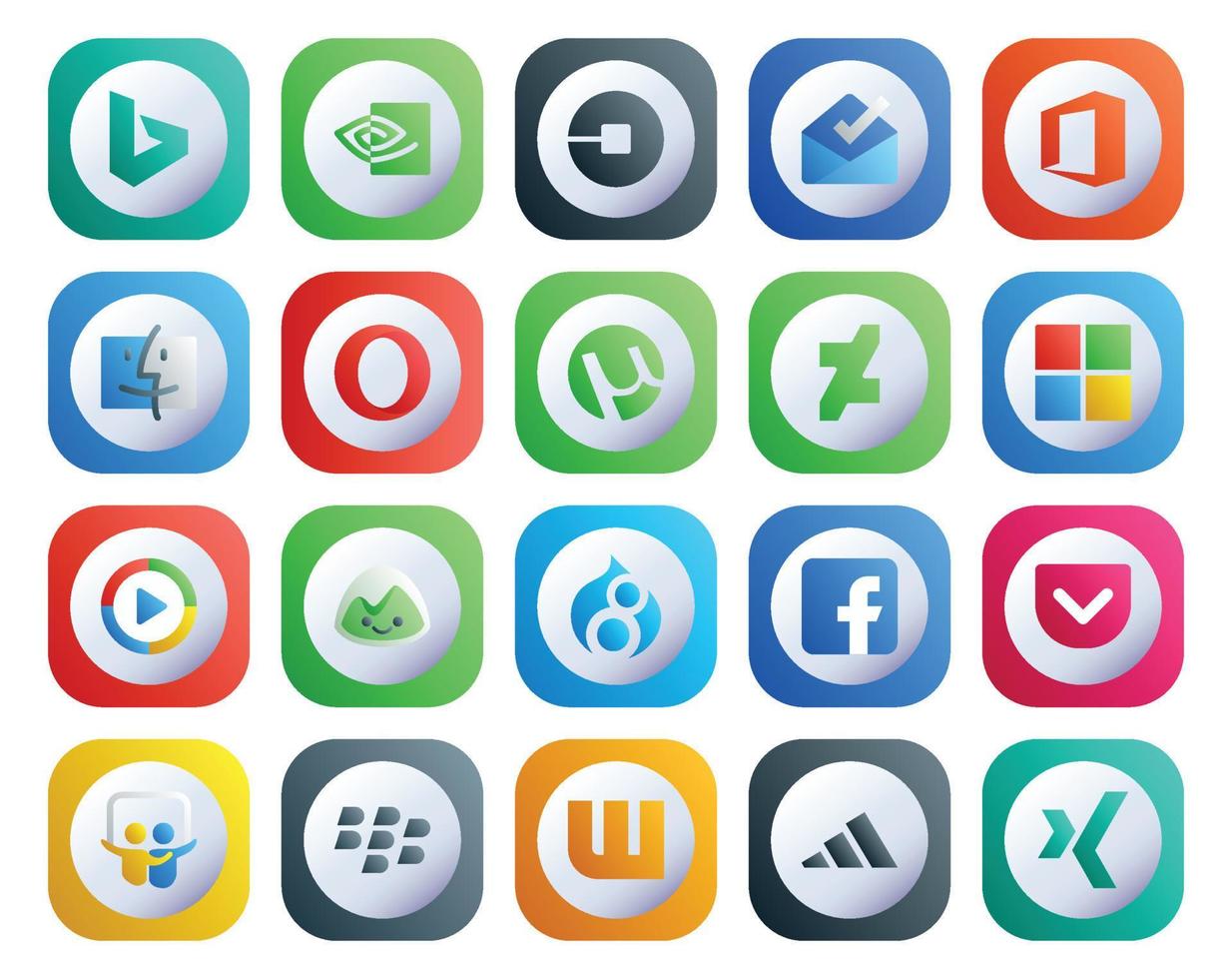 20 Social Media Icon Pack Including pocket drupal opera basecamp windows media player vector