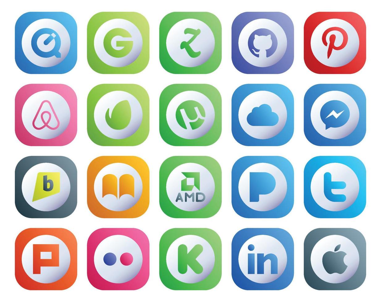 Paquete de 20 íconos de redes sociales que incluye flickr tweet icloud twitter amd vector