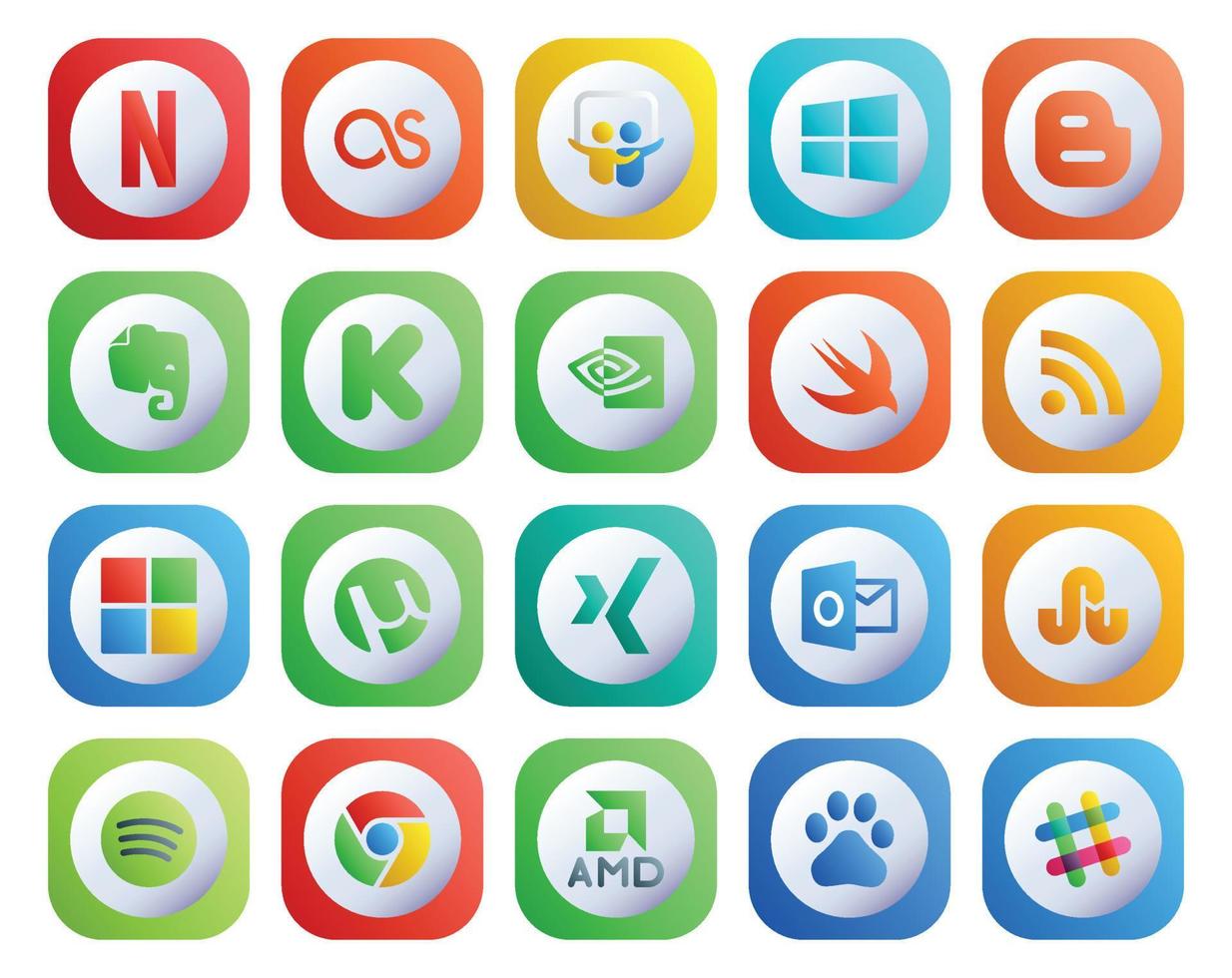 20 Social Media Icon Pack Including amd spotify swift stumbleupon xing vector