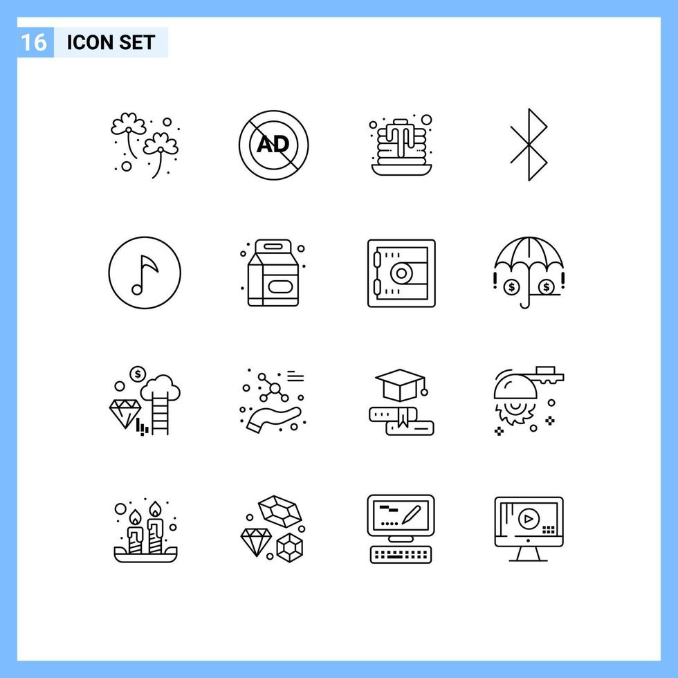 User Interface Pack of 16 Basic Outlines of note key block signal bluetooth Editable Vector Design Elements