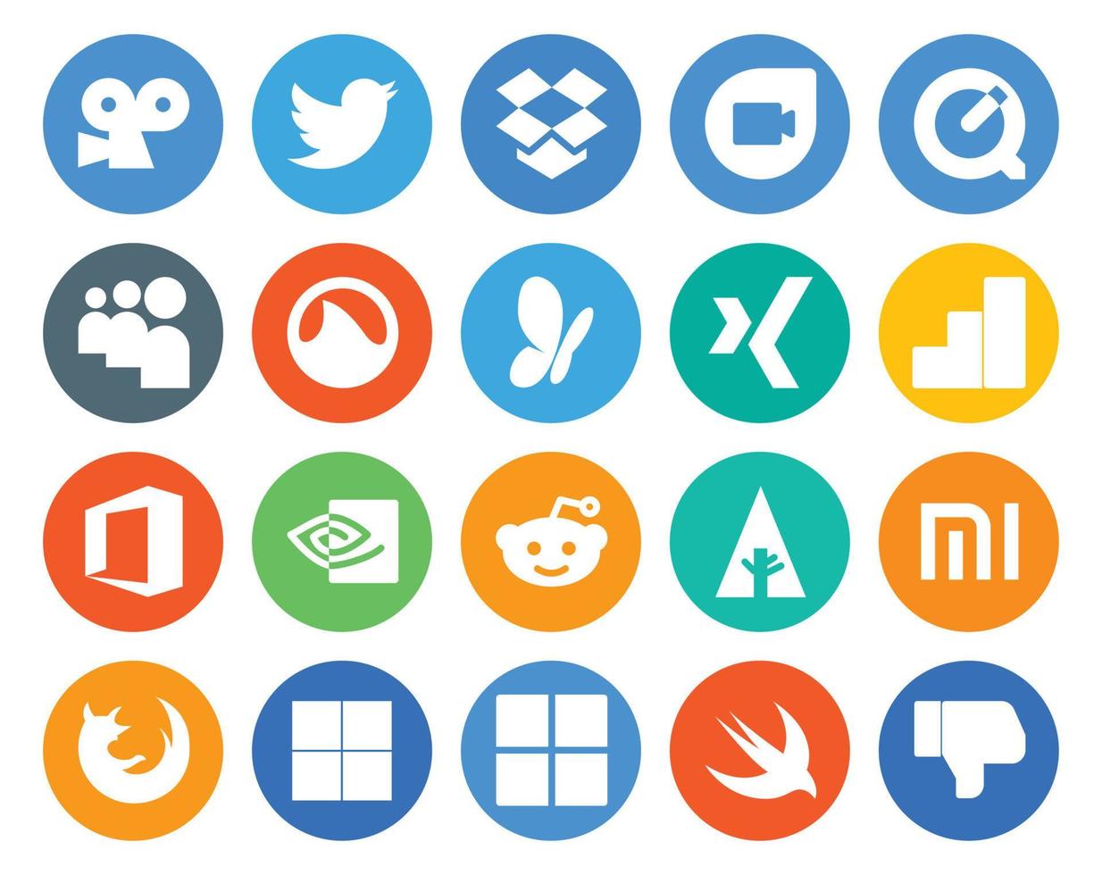 Paquete de 20 íconos de redes sociales que incluye el navegador xiaomi msn forrst nvidia vector