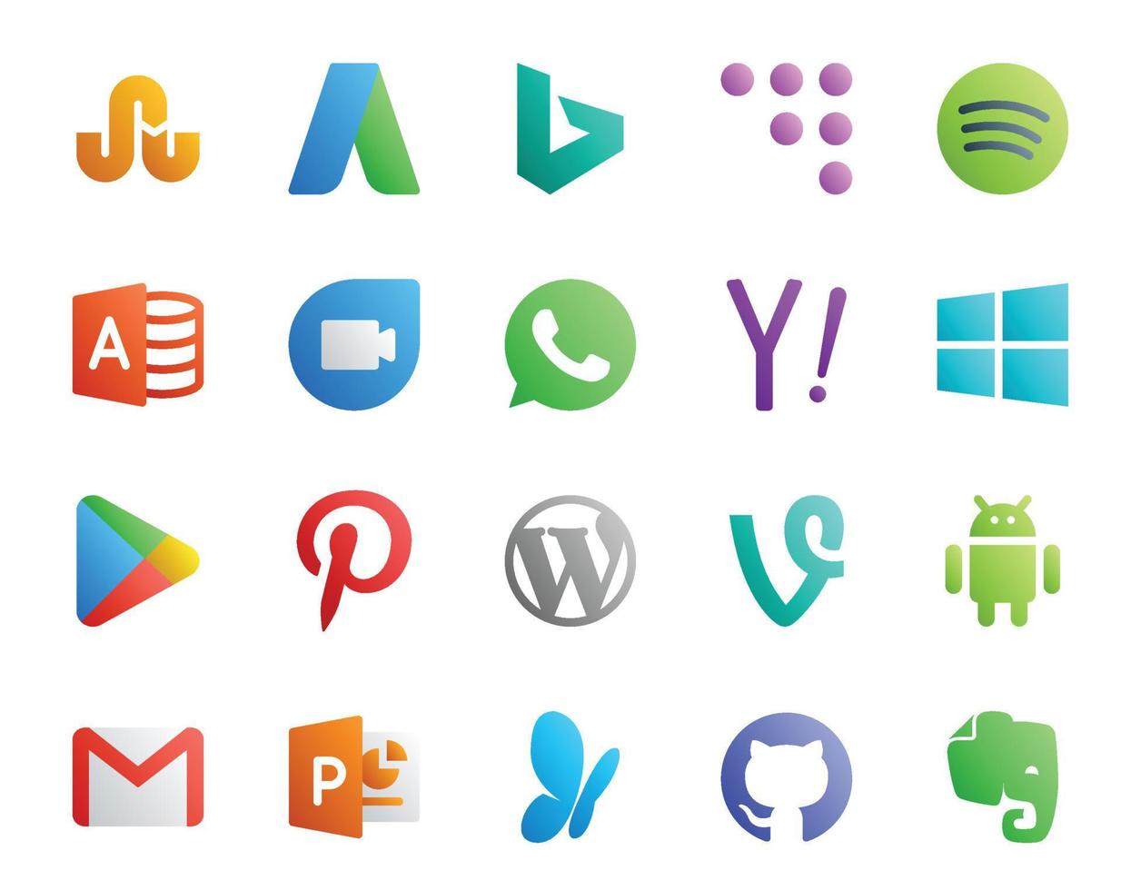 20 Social Media Icon Pack Including android cms yahoo wordpress apps vector