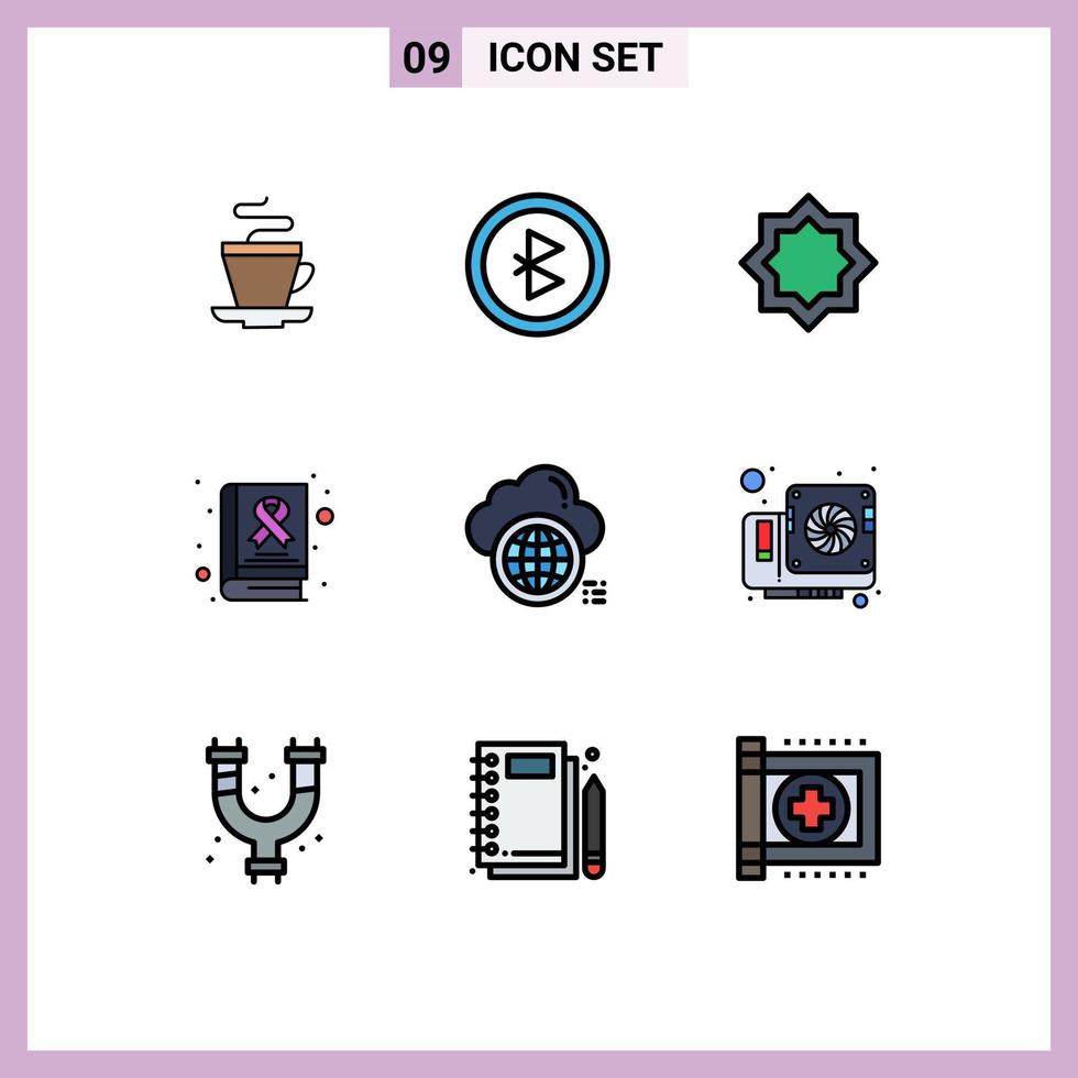 Universal Icon Symbols Group of 9 Modern Filledline Flat Colors of computing day decoration cancer awareness Editable Vector Design Elements