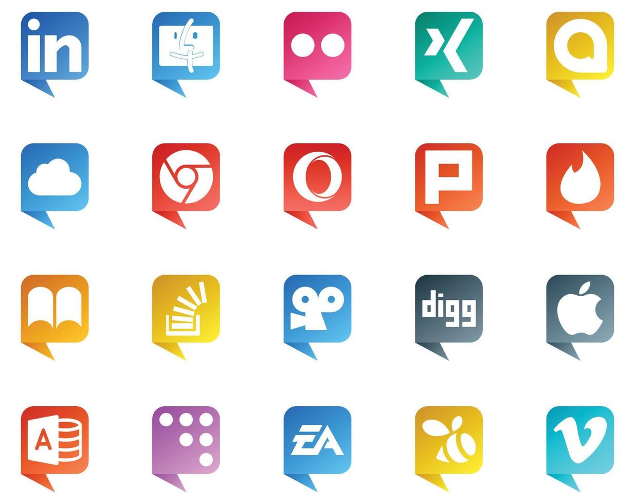 20 logotipo de estilo de burbuja de discurso de redes sociales como pregunta de desbordamiento de plurk de apple viddler vector