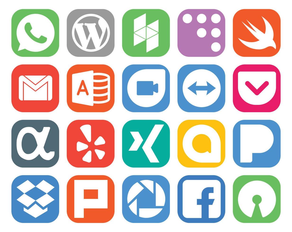 20 Social Media Icon Pack Including pandora xing mail yelp pocket vector