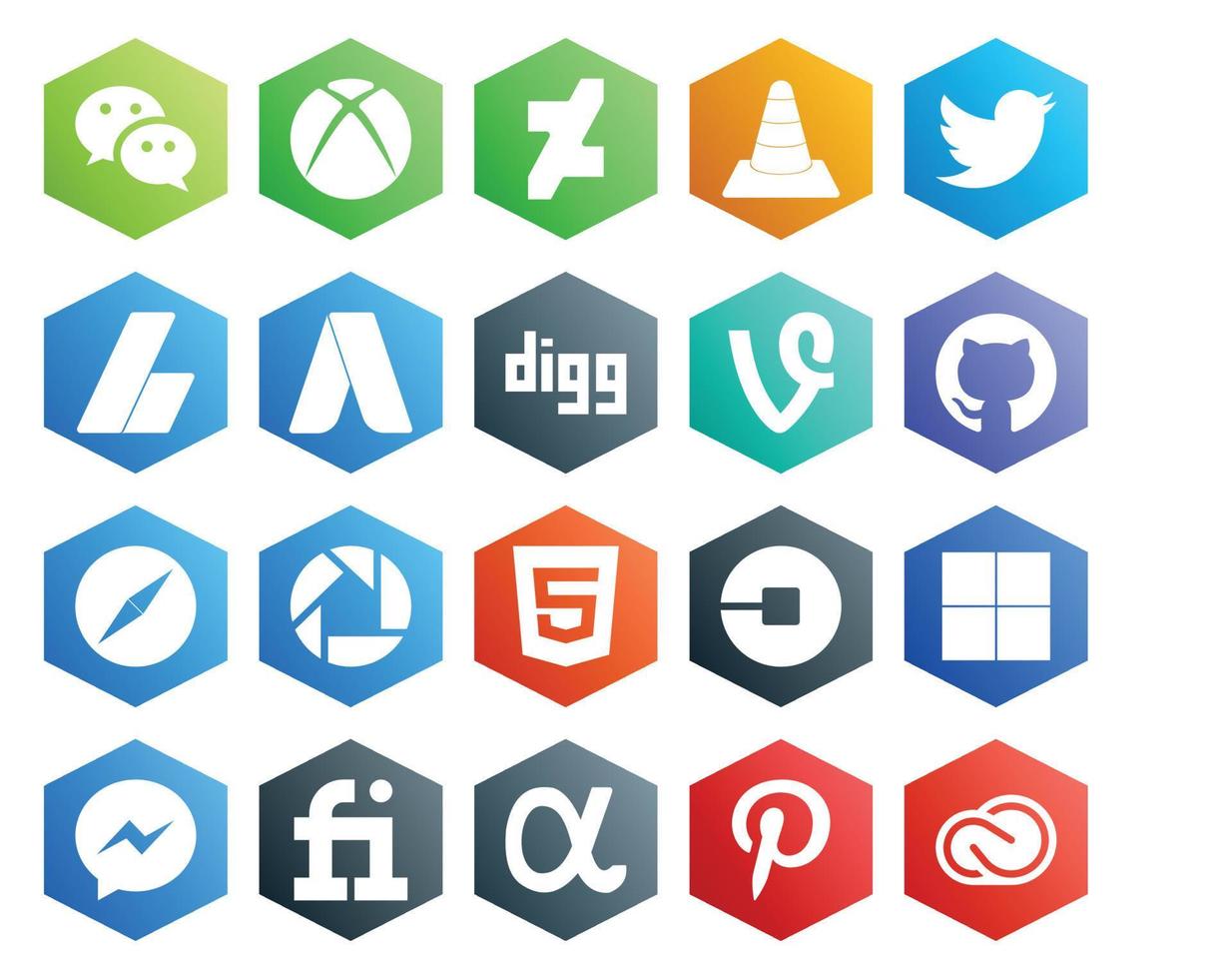 Paquete de 20 íconos de redes sociales que incluye el tweet de safari de picasa github digg vector