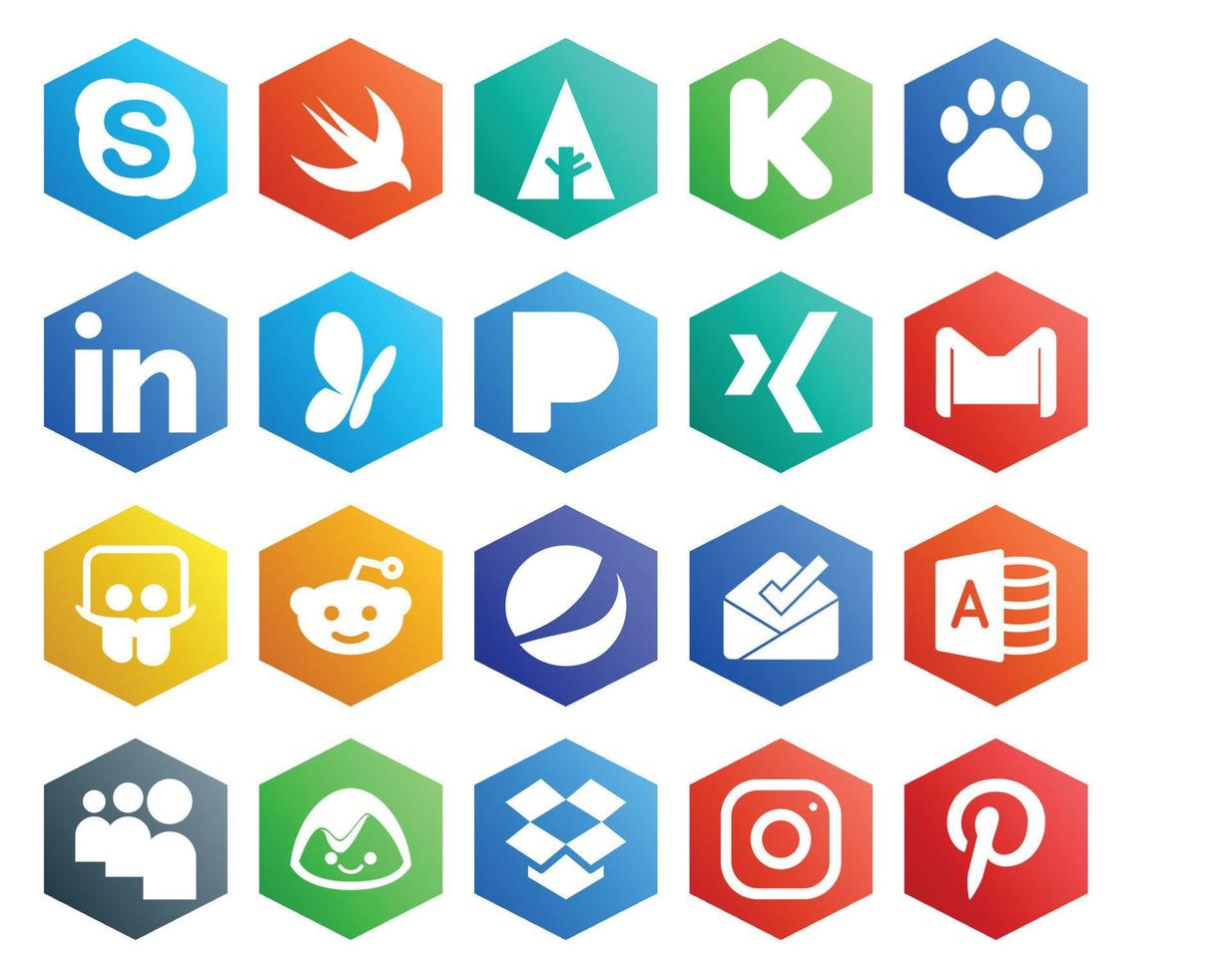 20 Social Media Icon Pack Including microsoft access pepsi pandora reddit mail vector