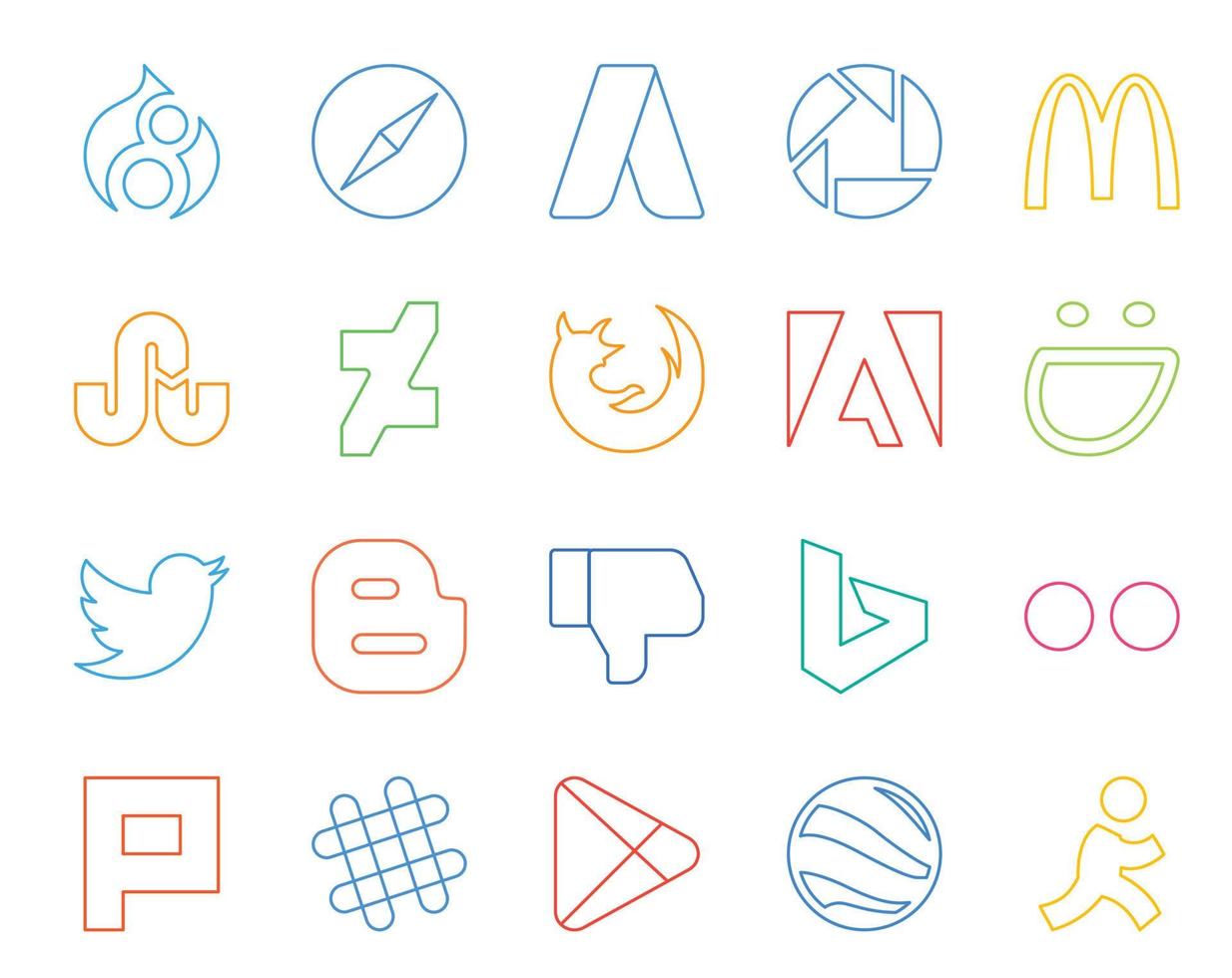 20 Social Media Icon Pack Including flickr dislike firefox blogger twitter vector