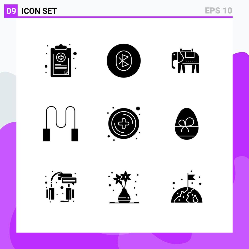 Solid Glyph Pack of 9 Universal Symbols of new sport system skipping usa Editable Vector Design Elements