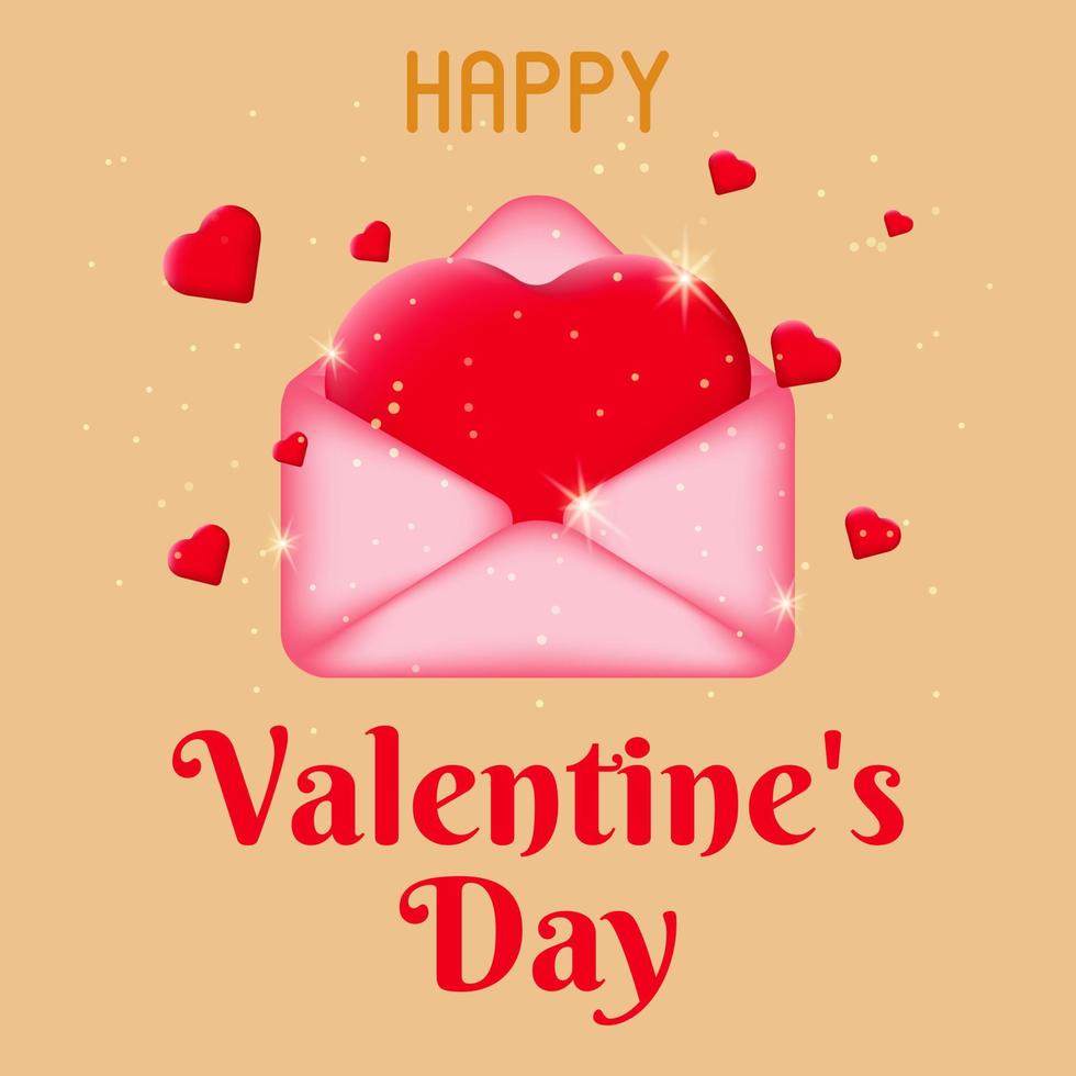 postal romántica con un sobre postal y un corazón rojo. tarjeta de San  Valentín con un