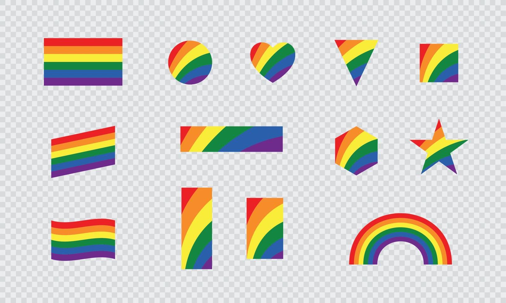 LGBT Gay Pride Rainbow Flag Flat Icon Shapes Vector Set