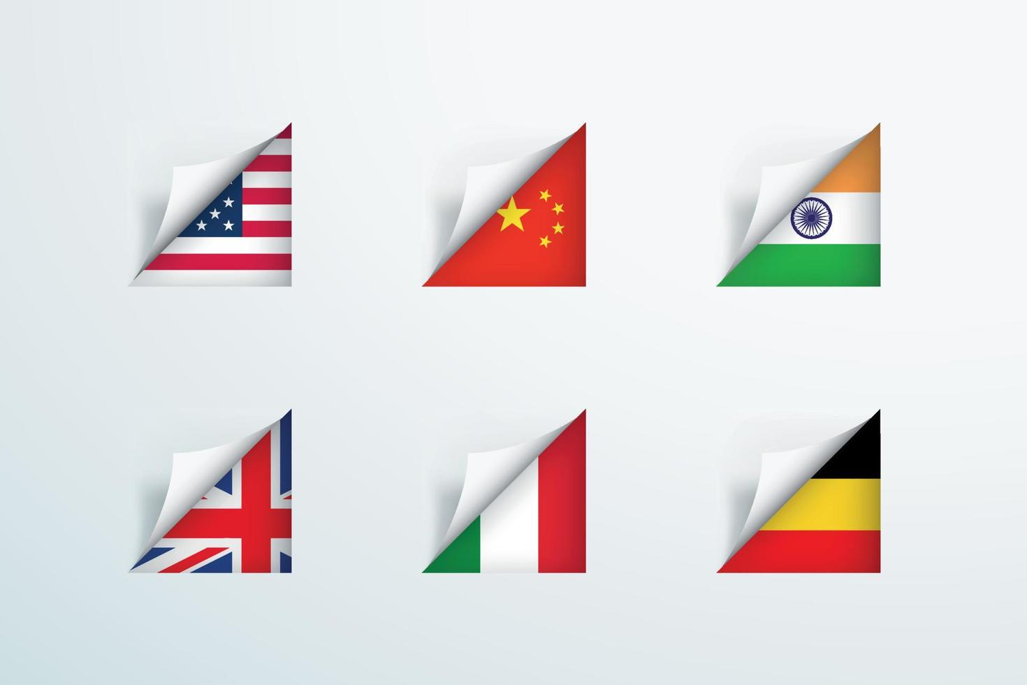 National Flags Peel Back Paper Corner 3d Set vector