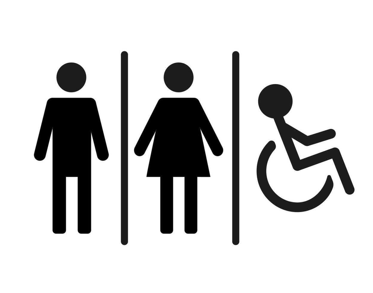 WC wayfinding vector illustration icons. Toilet male and female gender signs