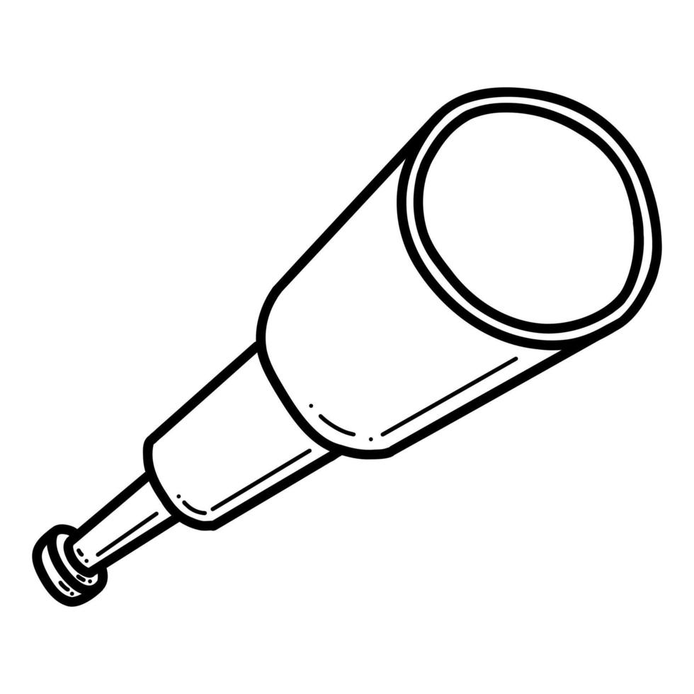 Outline telescope. Hand drawn doodle illustration, black image on white background. vector