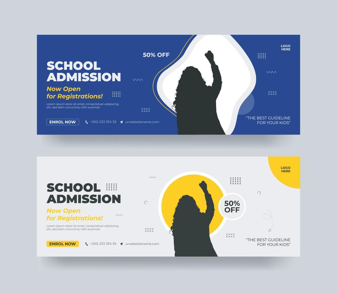 School admission social media cover design, back to school social media cover banner design, Back to school admission social media cover and web banner template. vector