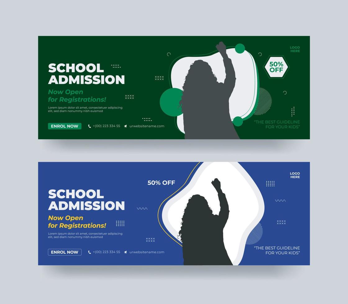 School admission social media cover design, back to school social media cover banner design, Back to school admission social media cover and web banner template. vector