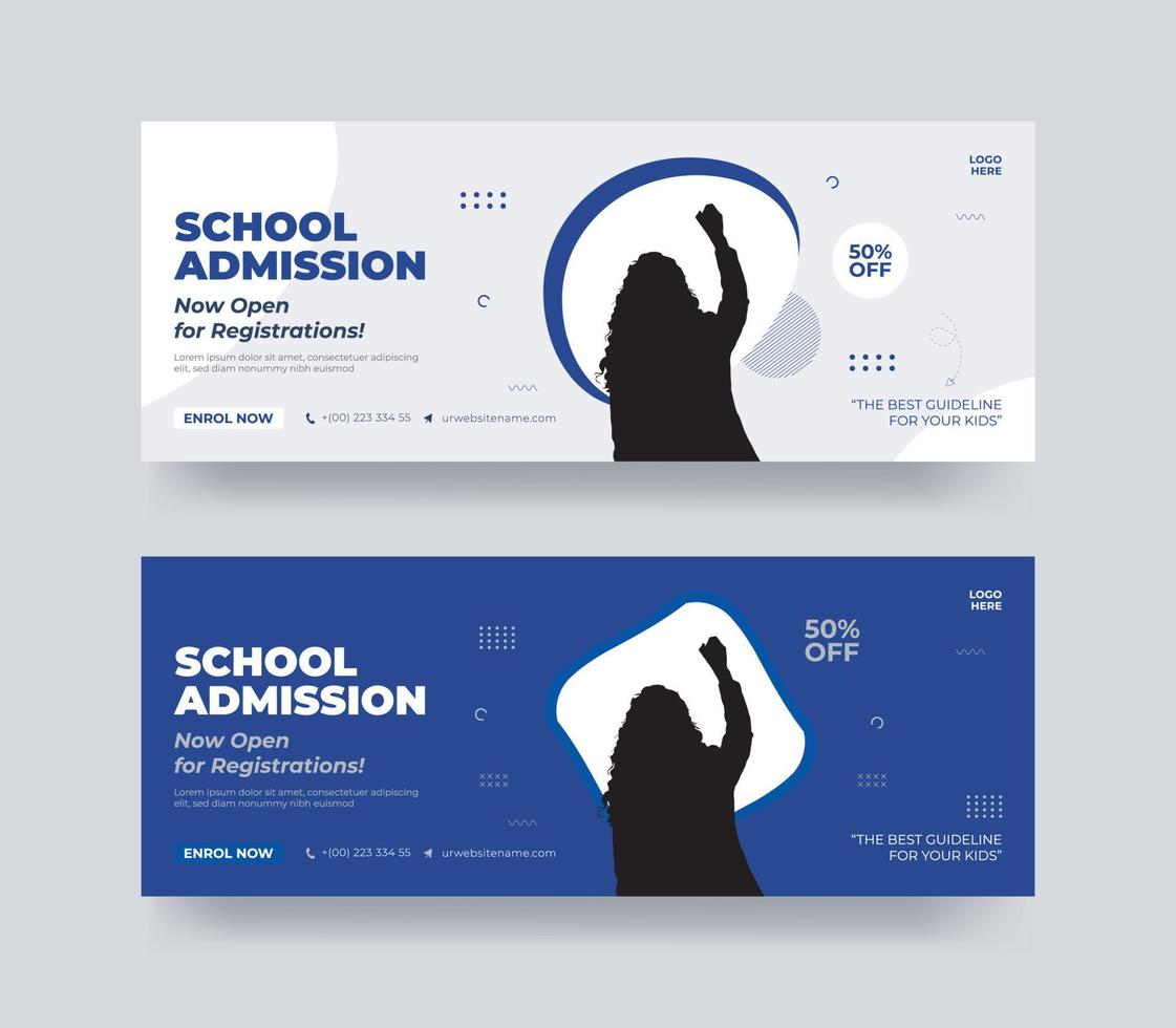 School admission social media cover design, back to school social media cover banner design, Back to school admission social media cover and web banner template. vector