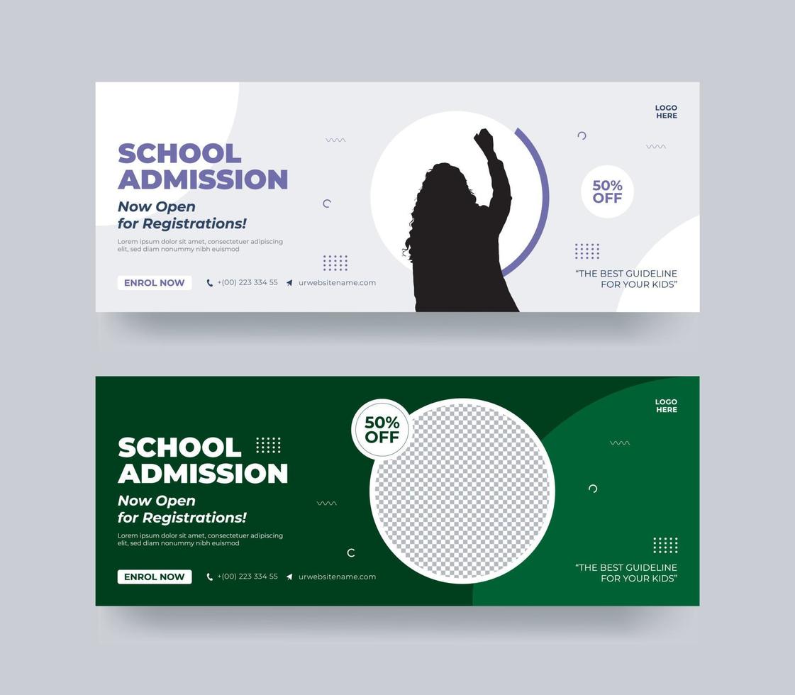 School admission social media cover design, back to school social media cover banner design, Back to school admission social media cover and web banner template. vector