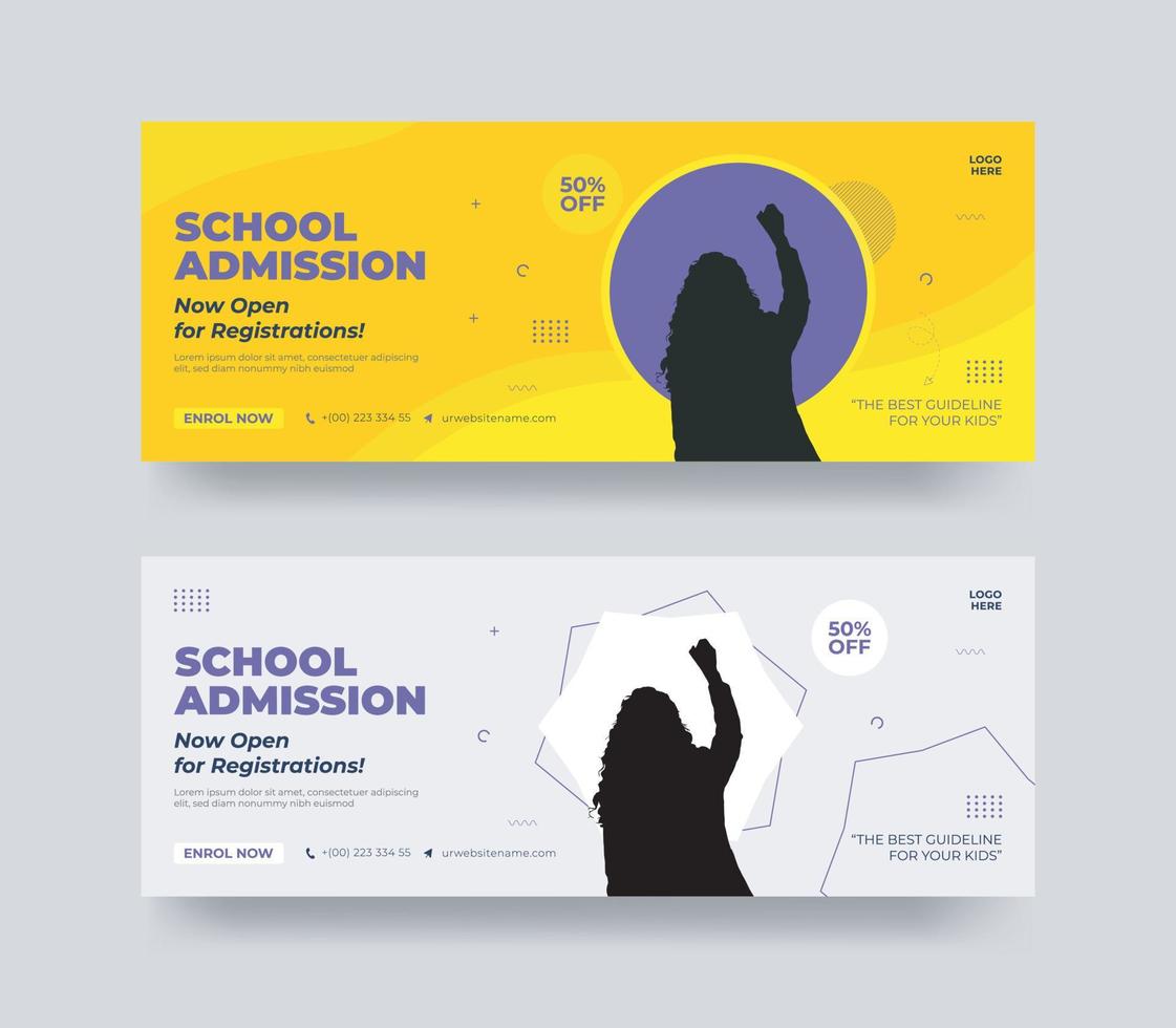 School admission social media cover design, back to school social media cover banner design, Back to school admission social media cover and web banner template. vector