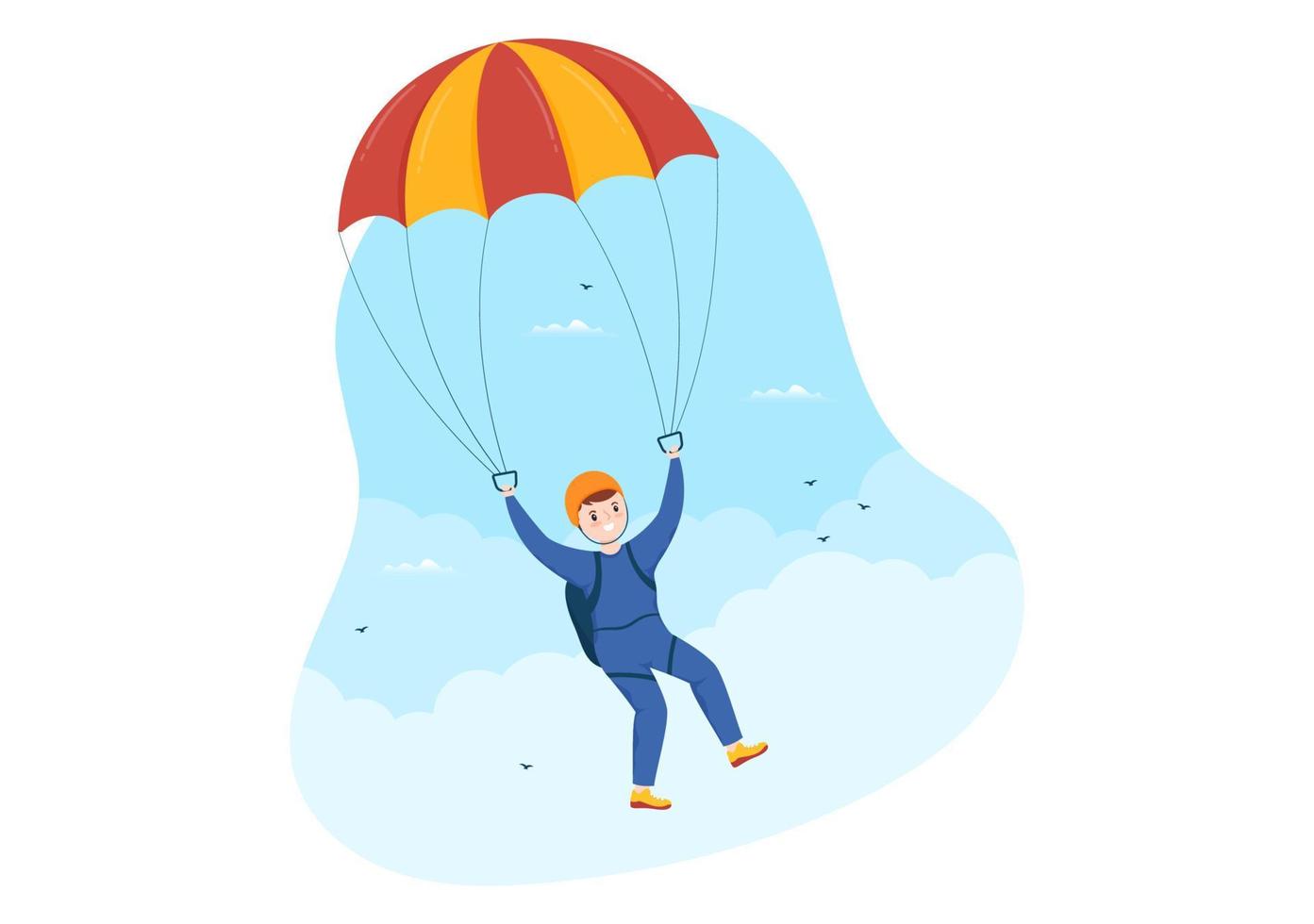 ilustración de paracaidismo con paracaidistas que usan paracaídas y salto del cielo para actividades al aire libre en plantillas dibujadas a mano de dibujos animados de deportes extremos planos vector