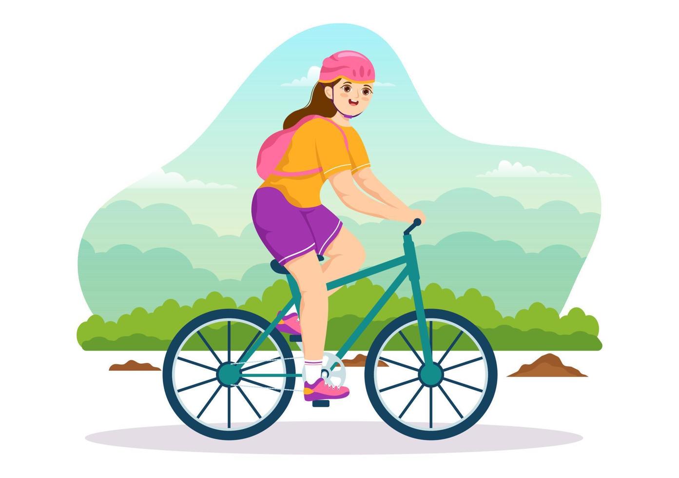 Mountain Biking Illustration with Cycling Down the Mountains for Sports, Leisure and Healthy Lifestyle in Flat Cartoon Hand Drawn Templates vector