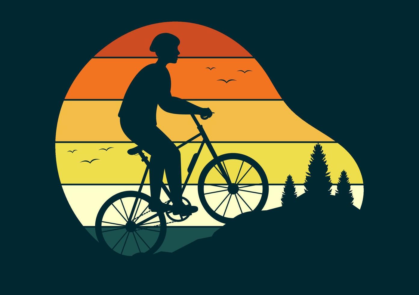 ilustración de ciclismo de montaña con ciclismo por las montañas para deportes, ocio y estilo de vida saludable en plantillas dibujadas a mano de silueta de caricatura plana vector