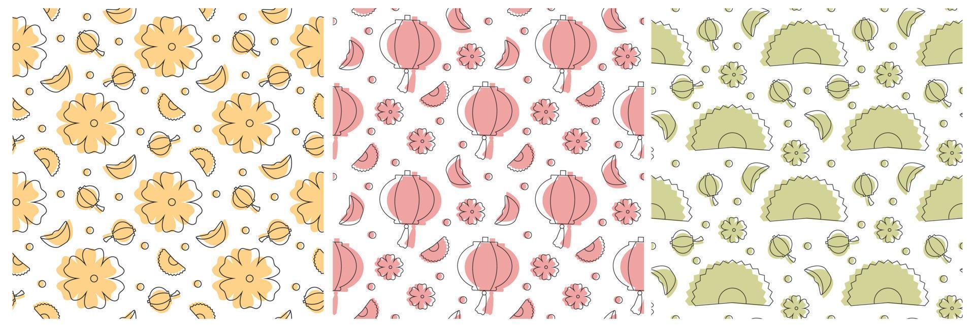 Set of Chinese Lunar New Year 2023 Days Seamless Pattern Decoration Template Hand Drawn Cartoon Flat Illustration vector