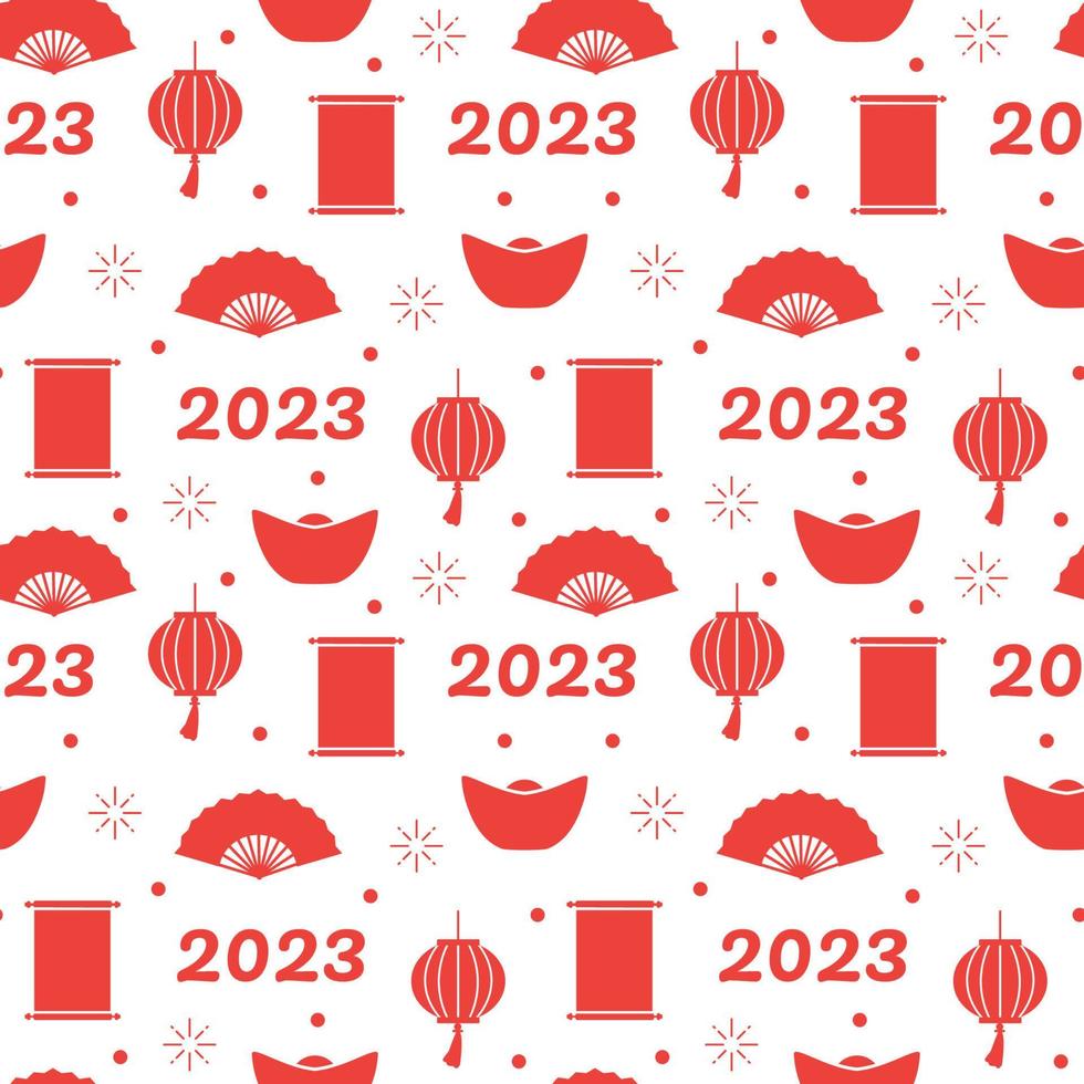 Chinese Lunar New Year 2023 Days Seamless Pattern Decoration Template Hand Drawn Cartoon Flat Illustration vector