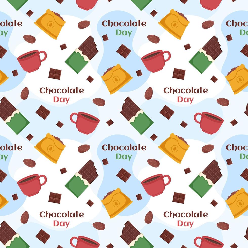 Chocolate Seamless Pattern Design with Choco Decoration in Template Hand Drawn Cartoon Illustration vector