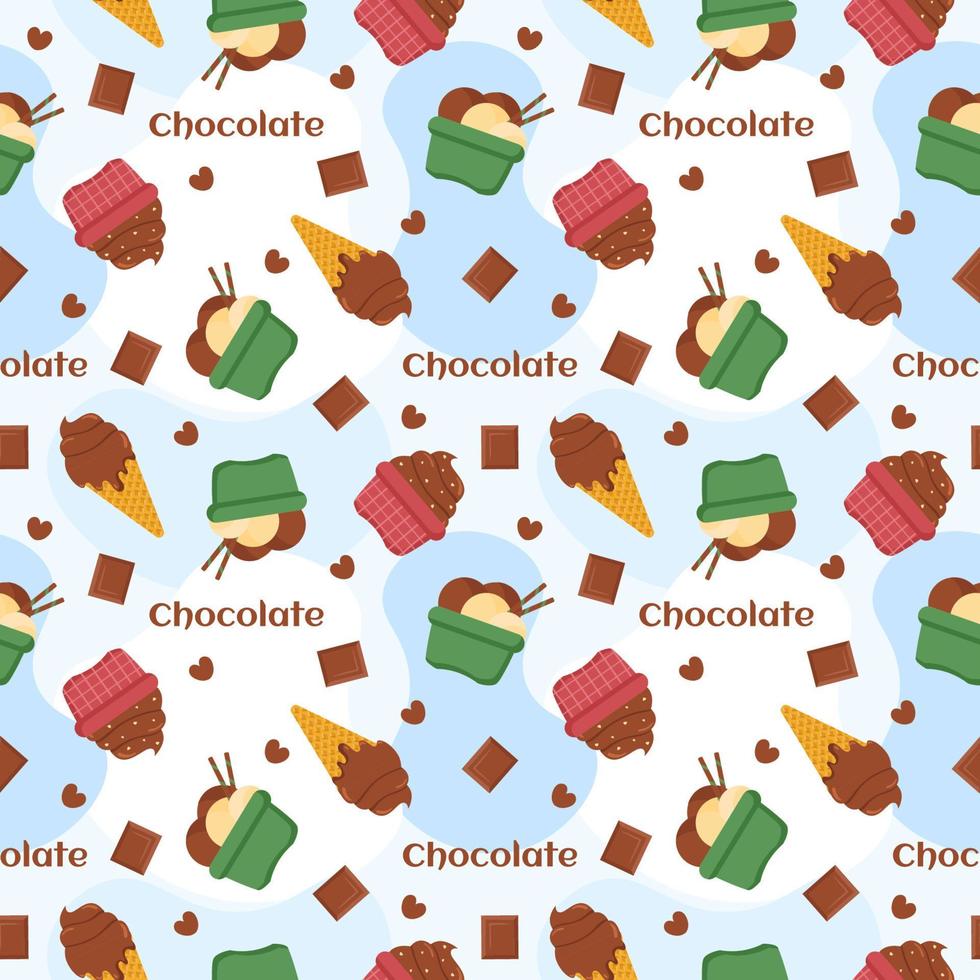 Chocolate Seamless Pattern Design with Choco Decoration in Template Hand Drawn Cartoon Illustration vector