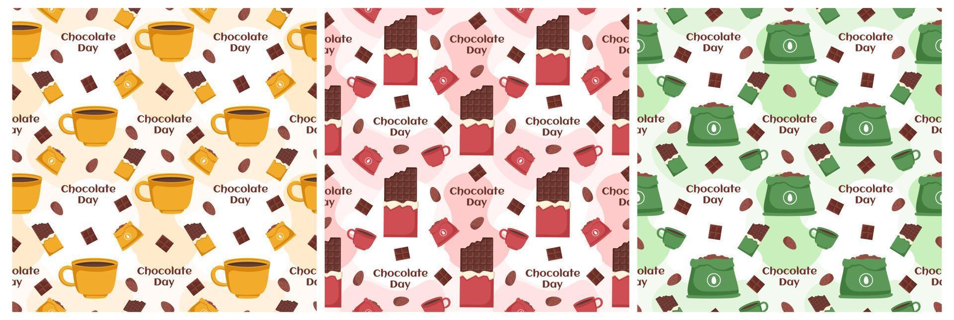 Set of Chocolate Seamless Pattern Design with Choco Decoration in Template Hand Drawn Cartoon Illustration vector