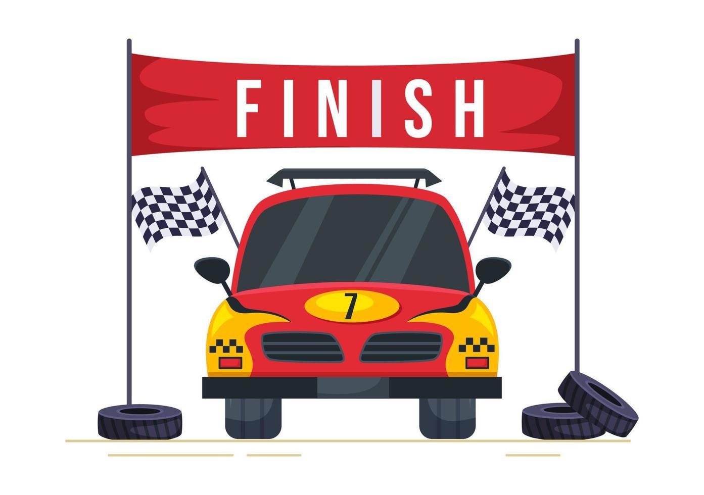 Formula Racing Sport Car Reach on Race Circuit the Finish Line Cartoon Illustration to Win the Championship in Flat Style Hand Drawn Templates Design vector