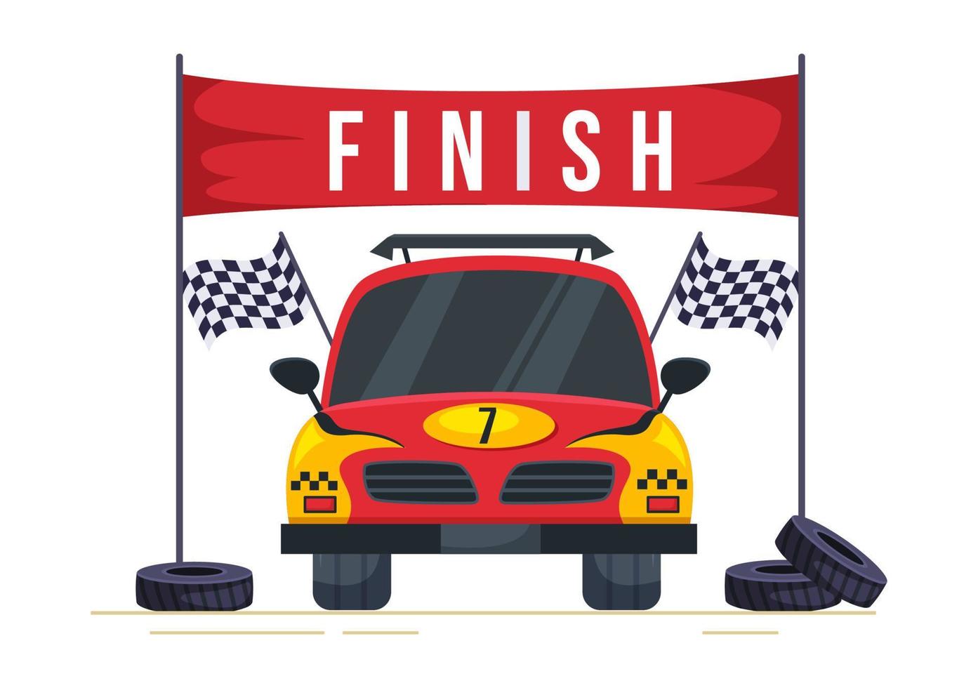 carreras de fórmula coche deportivo alcance en el circuito de carreras la línea de meta ilustración de dibujos animados para ganar el campeonato en estilo plano diseño de plantillas dibujadas a mano vector