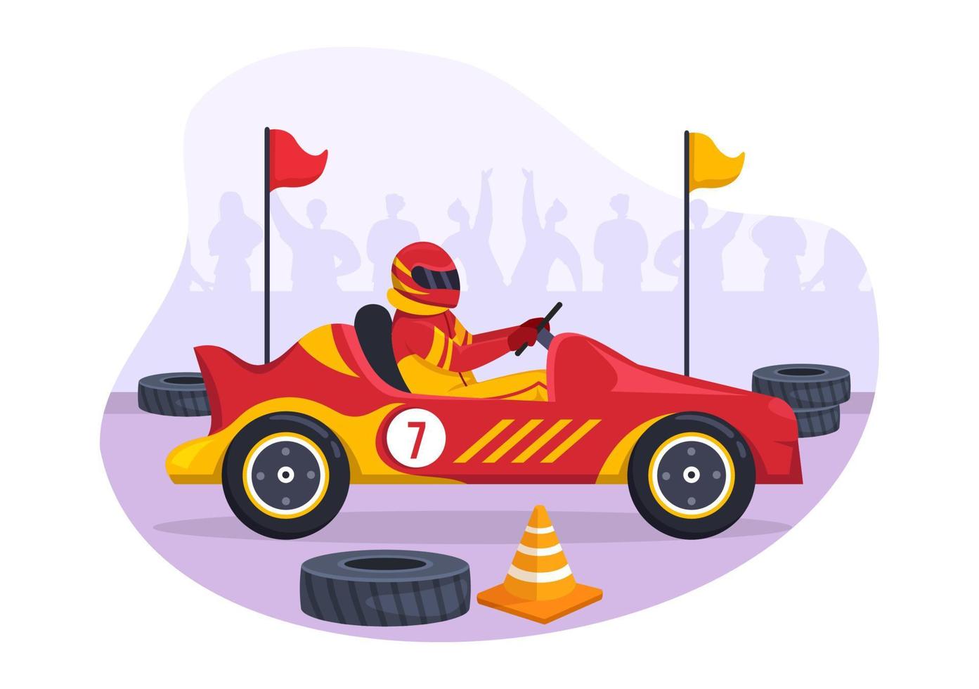 Formula Racing Sport Car Reach on Race Circuit the Finish Line Cartoon Illustration to Win the Championship in Flat Style Hand Drawn Templates Design vector