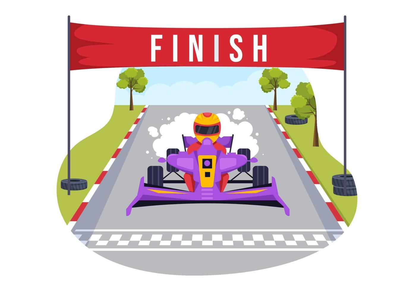 Formula Racing Sport Car Reach on Race Circuit the Finish Line Cartoon Illustration to Win the Championship in Flat Style Hand Drawn Templates Design vector