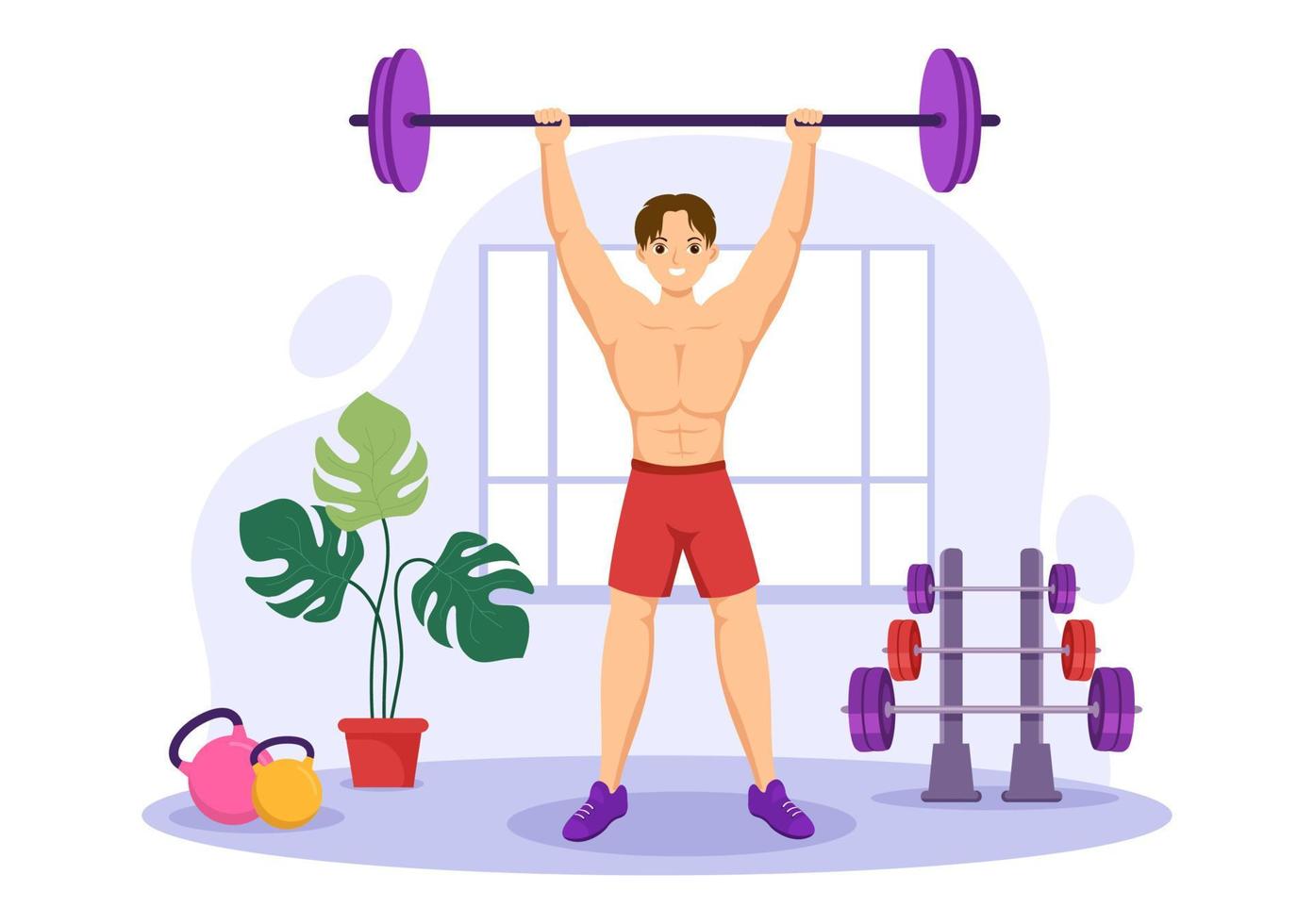 Weightlifting Sport Illustration with Athlete Lifts a Heavy Barbell, Gym Equipment and Bodybuilder Training in Flat Cartoon Hand Drawn Templates vector