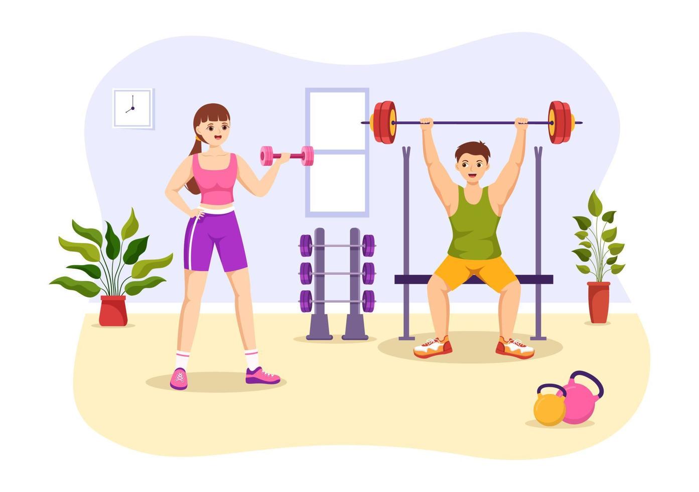 Weightlifting Sport Illustration with Athlete Lifts a Heavy Barbell, Gym Equipment and Bodybuilder Training in Flat Cartoon Hand Drawn Templates vector