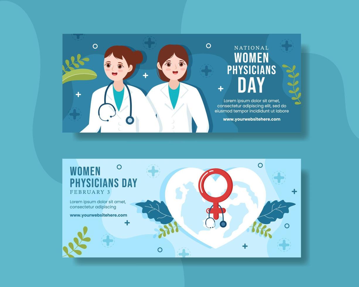 National Women Physicians Day Banner Flat Cartoon Hand Drawn Templates Illustration vector