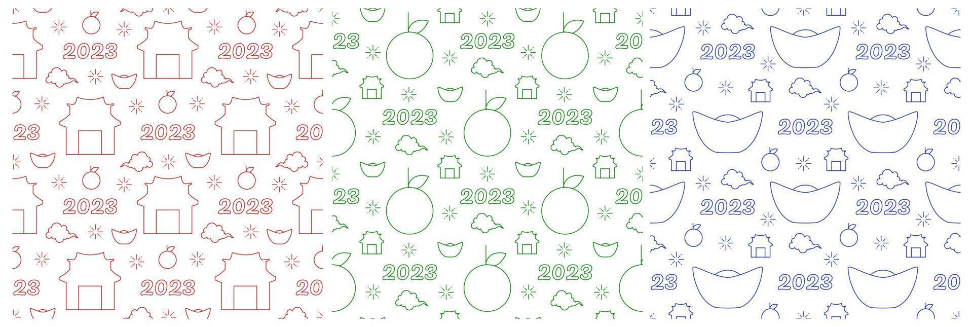 Set of Chinese Lunar New Year 2023 Days Seamless Pattern Decoration Template Hand Drawn Cartoon Flat Illustration vector