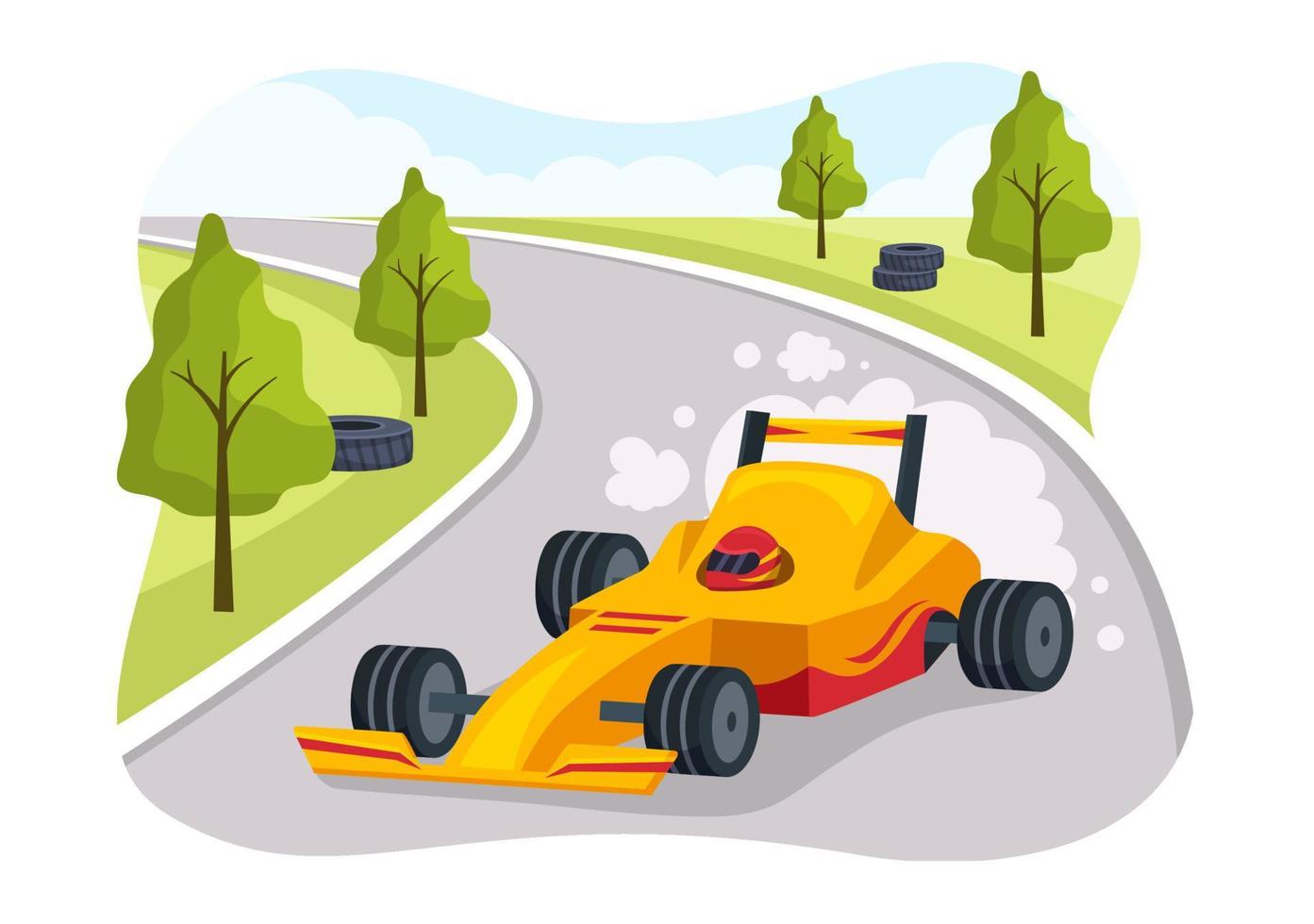 Formula Racing Sport Car Reach on Race Circuit the Finish Line Cartoon Illustration to Win the Championship in Flat Style Hand Drawn Templates Design vector