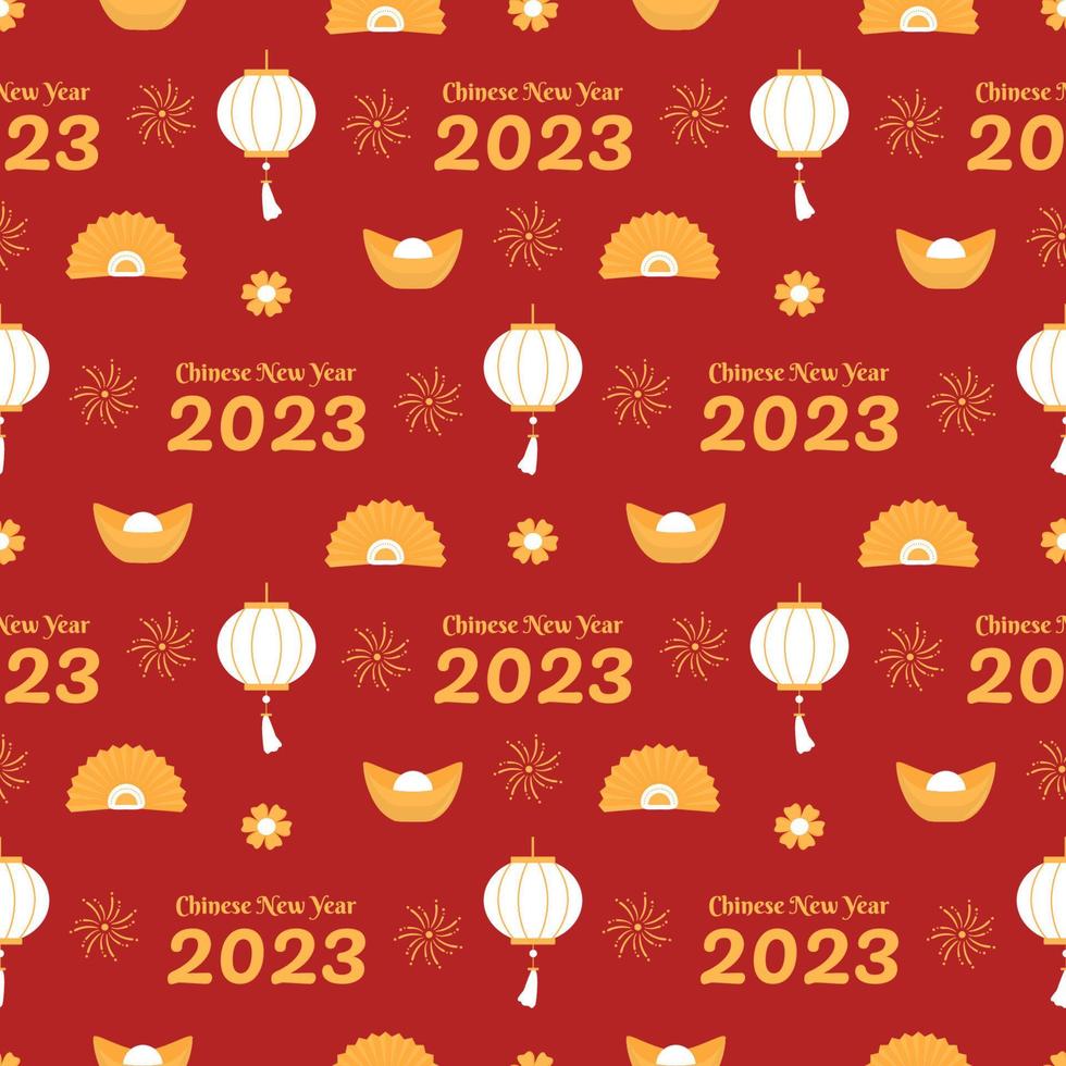 Chinese Lunar New Year 2023 Days Seamless Pattern Decoration Template Hand Drawn Cartoon Flat Illustration vector
