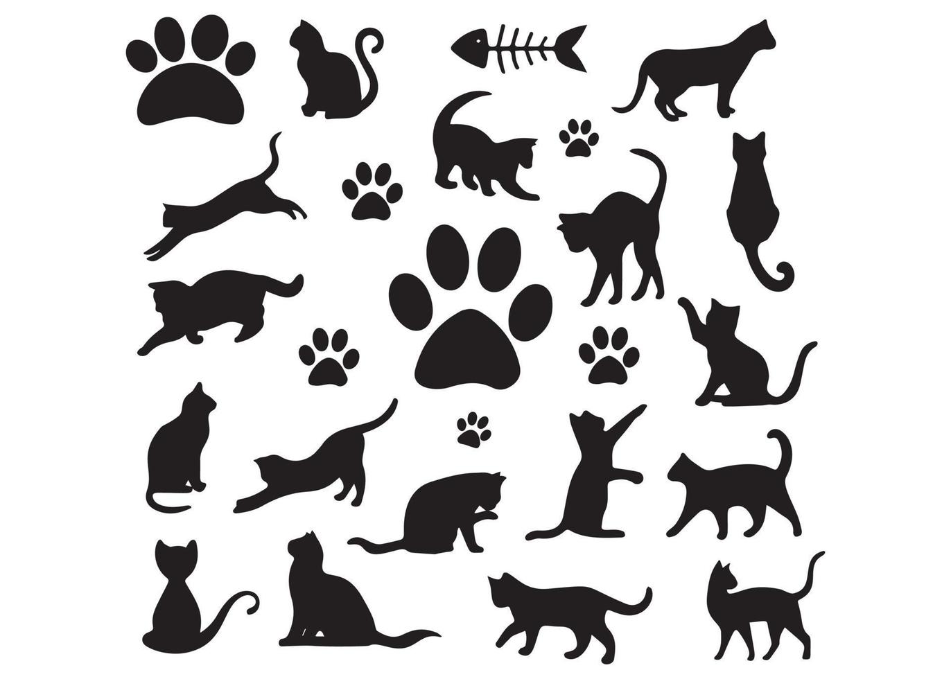 Black cat silhouette in various poses minimalistic vector illustration set isolated on white.